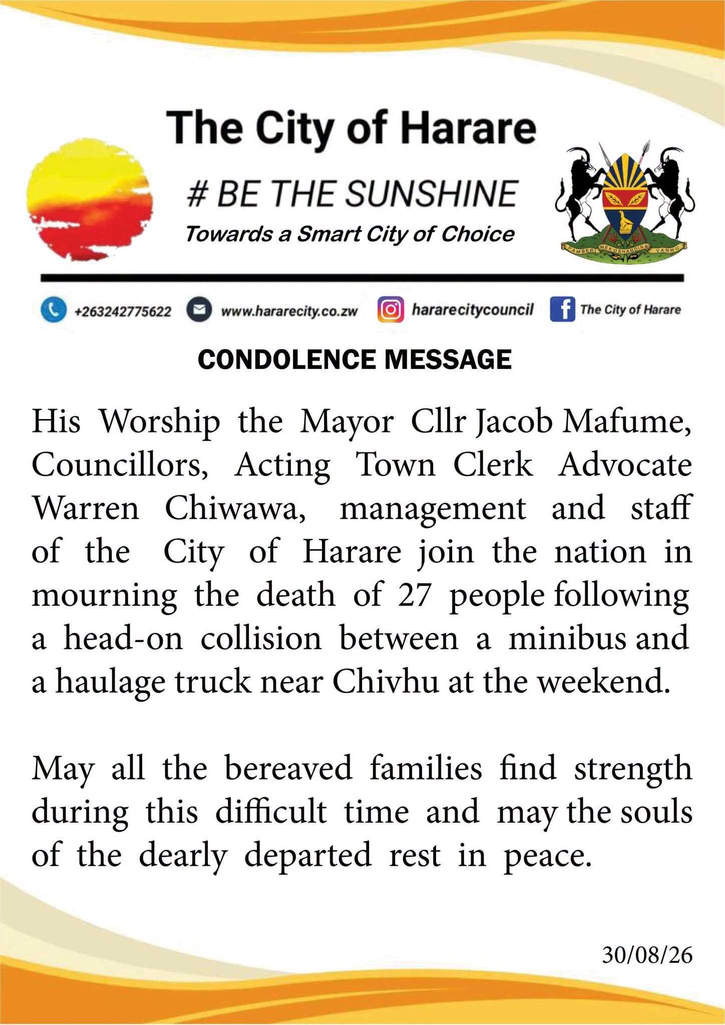 CONDOLENCE MESSAGE
